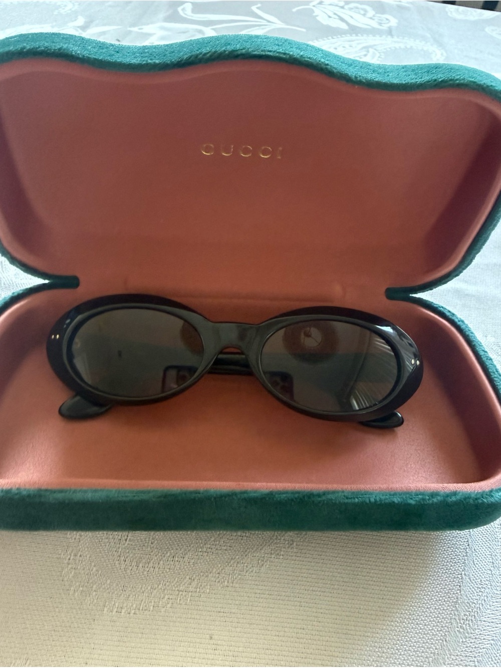 Gucci Women’s Vintage Black Oval Sunglasses with Brown Lenses
